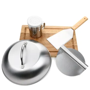2024 New Products Home Stainless Steel 4 PCS Hamburger Presses Set With Cover And Flipper Scraper For Grilling Meat Patty
