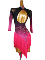 Nouvelle Robe de Danse Latine 2026 LQ506 pour Adulte, Taille Empire, en Spandex, Longueur Thé, avec Pompons, pour Compétition et Spectacle