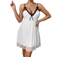 Chemise de nuit grande taille respirante à col en V avec bretelles, coussinets intégrés, dentelle sexy, en soie glacée, style séduisant pour femme, été