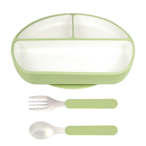 Vaisselle pour enfants sans BPA ensemble d'alimentation cuillère et <span class=keywords><strong>fourchette</strong></span> en bambou Plato d'aspiration kit de dîner pour bébé bol à fond d'aspiration bavoirs imprimés - Product Image 5