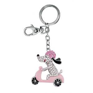 Portachiavi con Cane Rosa su Scooter con Strass e Chiusura in Metallo - Product Image 1