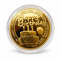 Pièce de monnaie de gâteau d'anniversaire 2026 avec 3 bougies, motif vœux, plaqué or et argent, avec boîtier en acrylique