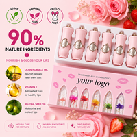 Ensemble de 6 rouges à lèvres en gelée transparente de luxe, effet mat hydratant, couleur changeante selon la température, avec motif floral