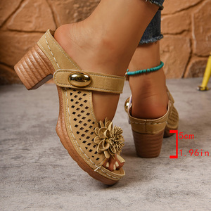 Sandales romaines à talons hauts grande taille pour femme, nouvelle collection été, découpes florales, tendance - Product Image 4