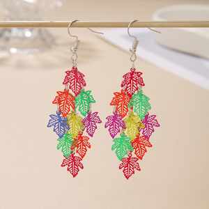 Colorful Nine Leaf Drop <b>Earrings</b> Plant Pattern Exaggerated Fashion <b>Earrings</b> For Anniversary - Product Image 2