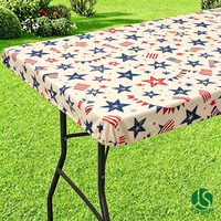 Nappe ajustée antidérapante en PEVA avec dos en flanelle, bord élastique, imprimé étoiles et rayures Americana, pour célébrations