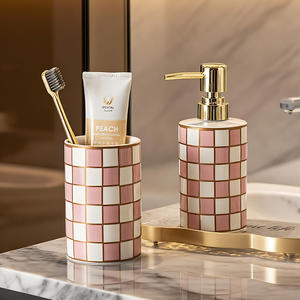 Ceramic Soap Dispenser Light Luxury Pop Checkerboard Ceramic Hand Sanitizer <b>Shower</b> Hotel Dispenser Bottle Household - Product Image 5