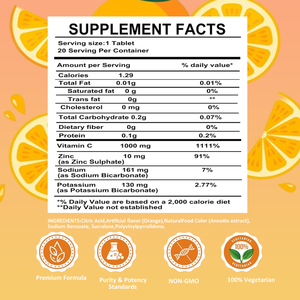 Tabletas efervescentes de vitamina C y zinc de marca privada OEM, sabor naranja, 20 tabletas por tubo, apoyo inmunológico y antioxidante - Product Image 2