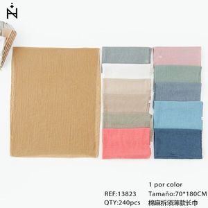 Toalla larga delgada de algodón y lino de 70x180 cm con bordes con flecos para el cuello - Product Image 3