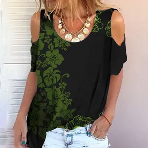 Wholesale Black Polynesian Traditional Tribal Floral Summer Ladies Blouses Top Customised Print Hawaii Island Women Casual Shirt