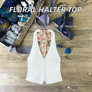 Top Halter Casual de Moda para Mujer, Estampado Floral Blanco, Tejido Transpirable, Diseño Calado - Product Image 3