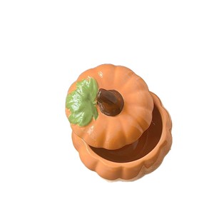 <b>Ceramic</b> pumpkin bowl with lid, rustic style, creative hand-painted seasoning jar, condiment jar, steamed <b>egg</b> bowl, candle jar, - Product Image 5