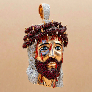 Religious Jesus Face Vintage Stainless Steel Pendant Charm Crown Thorns Diamond Inlay Silver Plated Eco-Friendly Unique Design - Product Image 1