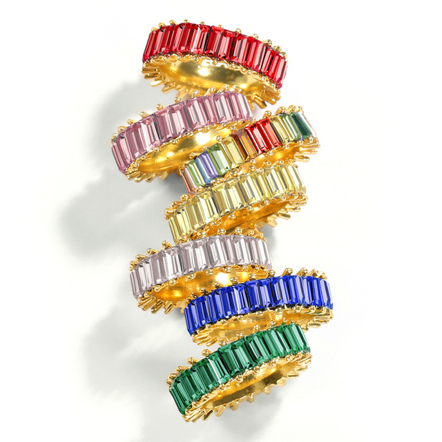 Wholesale  Hot Sale Vintage Rainbow Color Engagement Wedding Crystal Diamond Fashion Jewelry Rings