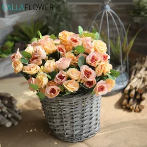 Günstige Hochzeit Dekoration Seidenblumensträuße Künstliche Rose Bouquet