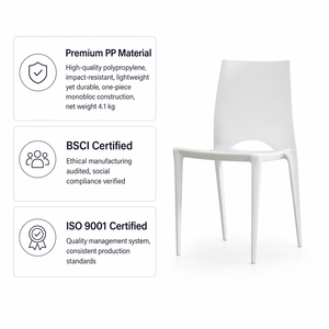 Sedia da Pranzo Impilabile Monoblocco per Uso Intensivo in Plastica Polipropilene (PP) per Arredamento Moderno di Casa, <span class=keywords><strong>Cucina</strong></span>, Ristorante e Bar - Vendita all'Ingrosso - Product Image 2