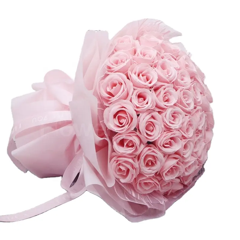 Flores niña venta al por mayor jabón ramo de rosas 52 regalo de flores hechas a mano ramo grande para el Día de San Valentín