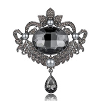 Broche de luxe en cristal ajouré avec pendentif goutte de perle et strass, pour robe, manteau, soirée, décoration féminine