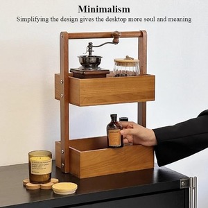 Acacia Wood Storage <b>Rack</b> 2-Tier Wooden Desktop Organizer Modern Minimalist Counter Organizer Wall Mounted Double Tier - Product Image 2