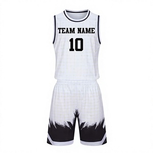Ensemble de maillots de basket-ball unisexe sans manches, col rond, blanc et noir, sublimé, respirant, coupe athlétique, adulte, toutes saisons - Product Image 1