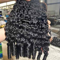 Lots de Cheveux Humains Bouclés Naturels Birmans avec Boucles Spirales, Cheveux Vierges Non Traités 12A, Boucles Pixie, 3 Lots à Double Trame