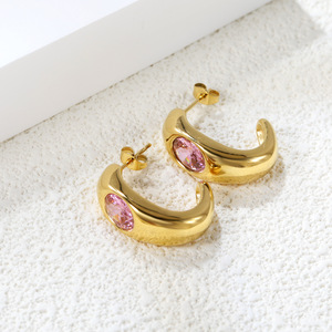 Pendientes de tuerca en forma de C, chapados en oro de 18 quilates, acero inoxidable, diseño geométrico, para mujer, joyería de moda. - Product Image 3