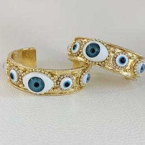 Thời Trang Mới Hip Hop Kim Cương Mắt May Mắn Mở Bangle Drop Dầu Độc Đáo Sang Trọng Phụ Nữ Đảng Trang Sức Mạ Vàng Pha Lê Bangle Vòng Đeo Tay - Product Image 1