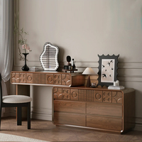 Ensemble de coiffeuse de luxe moderne 2-en-1 en bois massif haut de gamme avec miroir éclairé pour chambre à coucher