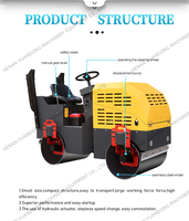 Machinerie routière, rouleau compresseur vibratoire à double tambour de 1 tonne, 2 tonnes, 3 tonnes, mini-compacteur routier, rouleau compresseur