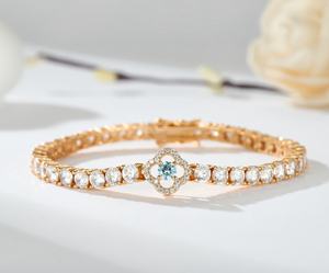 Gelang Cleef daun semanggi elegan mode wanita perhiasan rantai CZ zirkon wanita 14K 18K gelang tenis emas - Product Image 6