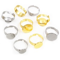 Base de bague ajustable vide en acier inoxydable doré/argenté pour cabochons plats, idéale pour la création de bijoux DIY
