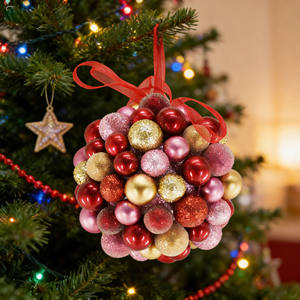 <span class=keywords><strong>Boule</strong></span> <span class=keywords><strong>de</strong></span> Noël suspendue personnalisable avec des boules multicolores, sphère décorative à finition mixte pour la décoration des fêtes - Product Image 5