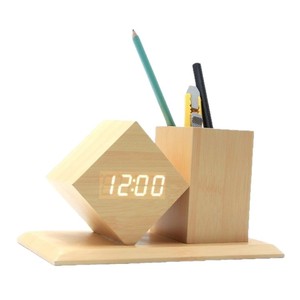 Gỗ tự nhiên bambootable bàn bằng gỗ chủ bút với kỹ thuật số LED đồng hồ báo thức trang trí văn phòng nhà - Product Image 1