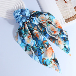 Élastique à <span class=keywords><strong>cheveux</strong></span> en satin imprimé floral avec longue queue, <span class=keywords><strong>attache</strong></span> élastique pour queue de cheval, accessoire de mode pour <span class=keywords><strong>cheveux</strong></span> - Product Image 6