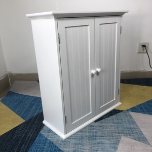 Armoire en bois avec 2 portes et étagères réglables au-dessus des toilettes, gain de place, armoire de rangement, armoire murale de salle de bain - Product Image 4