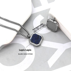 Collier unisexe pour tous les jours <span class=keywords><strong>avec</strong></span> turquoise bleue et <span class=keywords><strong>lapis</strong></span>-<span class=keywords><strong>lazuli</strong></span>, design carré minimaliste tendance, plaqué or, bijou tendance, cadeau - Product Image 3