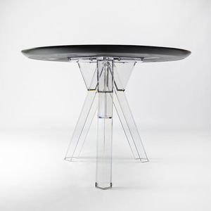 Design Ometto tavolo tondo in policarbonato trasparente nero assemblato per sala da pranzo dimensioni 90/120/100 cm di diametro modello OMT100ENN1 - Product Image 6