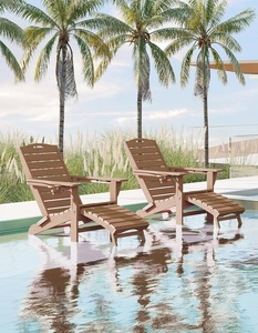Silla Adirondack plegable con reposapiés telescópico extraíble, resistente a la lluvia, para jardín, con 2 portavasos, diseño moderno, portátil (Teca) - Product Image 2