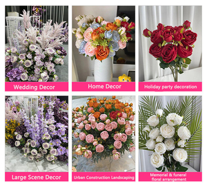 Künstliche Seidenrosen mit 3 Köpfen, 2 Blüten und 1 Knospe, Kunstblumen für Hochzeitstisch-Dekoration, Heim-Vasen und Blumendekoration - Product Image 6