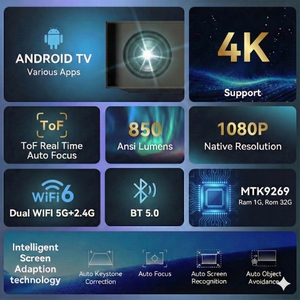 <span class=keywords><strong>Proyector</strong></span> de Video <span class=keywords><strong>para</strong></span> Cine en Casa LED Nativo 1080P Compatible con 4K Tiro Corto Enfoque Automático 850 Ansi Lúmenes Smart Android 9 2G RAM WiFi - Product Image 5