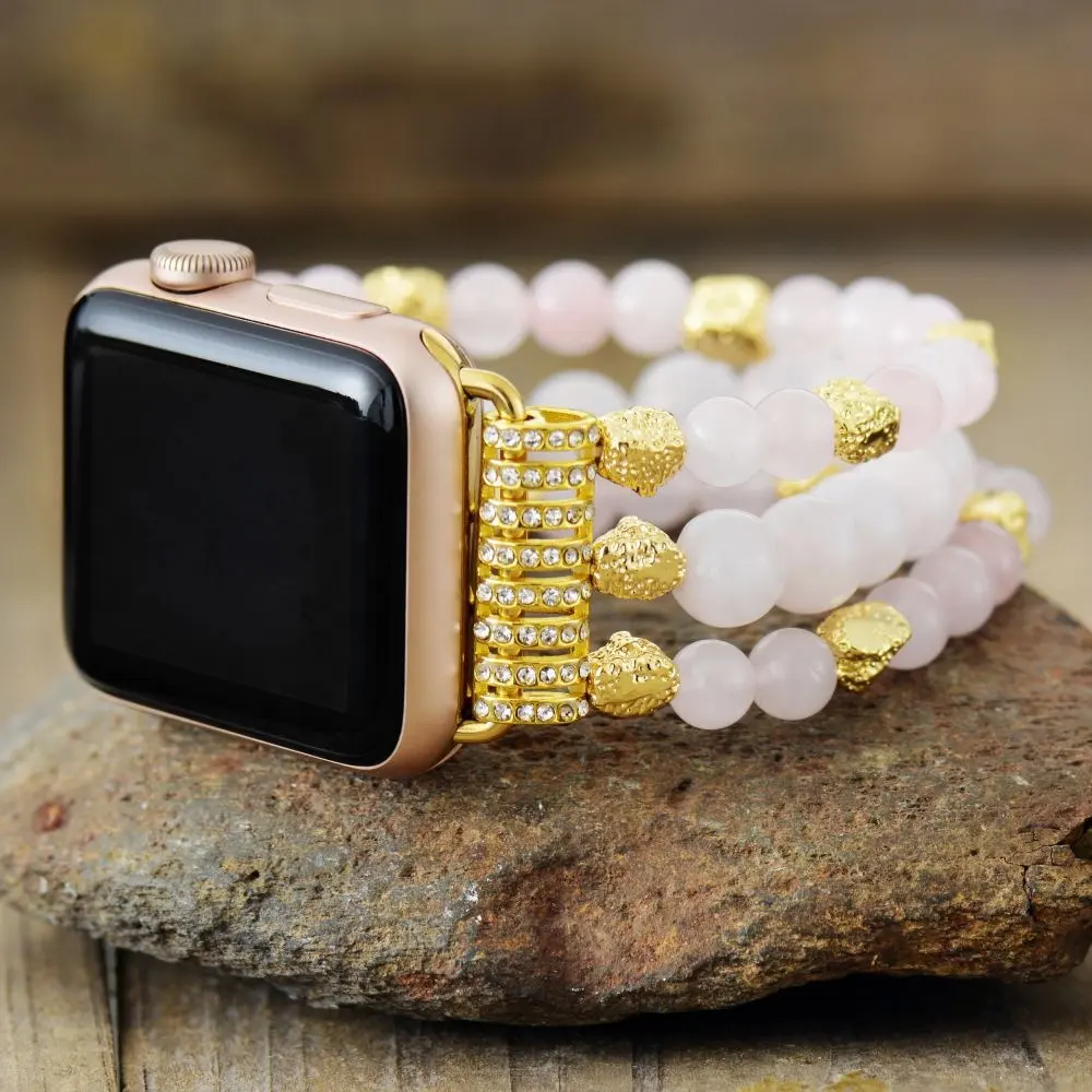 Natural Stone Rose Quartz Agate Turquoise Stretch Strap Appele Watch Band for Iwatch 38/42mm 40/44mm 41/45mm