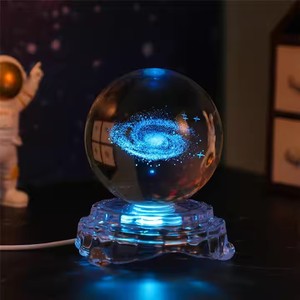 ไฟ LED เปลี่ยนสีได้หลากสีสำหรับยามค่ำคืนไฟ3D คริสตัลทรงกลมแกะสลักด้วยเลเซอร์ไฟฐานแก้วไฟกลางคืนของขวัญเทศกาลวันหยุดงานปาร์ตี้ - Product Image 4