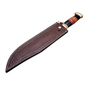 Couteau Bowie de camping en acier Damas OEM à lame fixe, léger, avec manche en bois et étui en cuir - Product Image 4