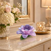Photophore en verre soufflé à la main, motif Fleur de Lotus Rose Lavande, pour centre de table, décoration de Noël et de la maison, finition pulvérisée