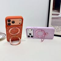 Étui de téléphone portable en TPU PC avec anneau magnétique brillant et cordon pour 16/15/14/13 Pro Max, antichoc