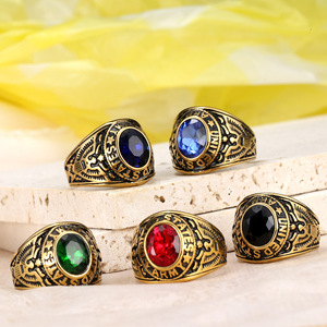 Anello in Vetro con Aquila Retrò Stile Soldato Americano, Pietra Naturale Incastonata Rossa Blu Nera, Smeraldo, Vendita Diretta dalla Fabbrica - Product Image 2