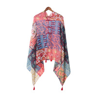 Châle d'été léger en coton et lin fait à la main Style ethnique bouton grenouille vintage Protection solaire motif floral enveloppement de plage