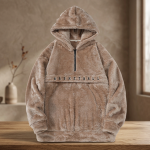 OEM Custom Embroidered Quarter <b>Zip</b> <b>Hoodie</b> Unisex Oversized Loose Fleece Jacket <b>Pocket</b> Sporty Print Eco-Friendly Autumn - Product Image 3
