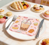 Serviettes jetables à thème dessert sucré, motif gâteau au thé au lait mignon, pour la décoration de table de boulangerie et de fête, parfaites pour les collations.