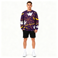Sweat-shirt à col rond pour homme en polyester à sublimation personnalisée avec impression intégrale pour Halloween